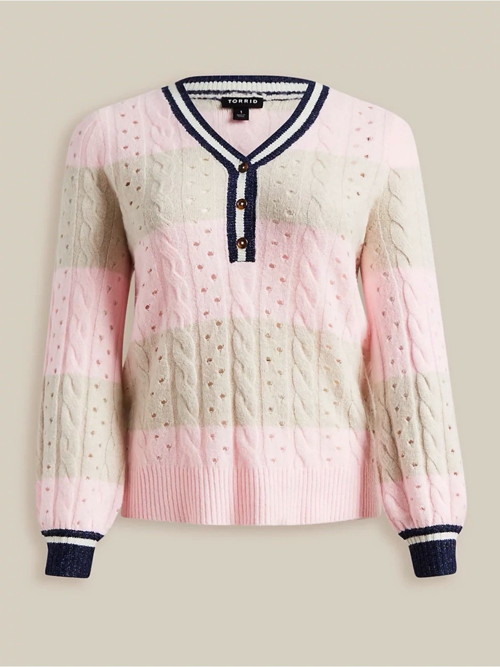 Torrid Vegan Cashmere Pullover Henley Sweater Pink/Tan Size 4X (26) NWT